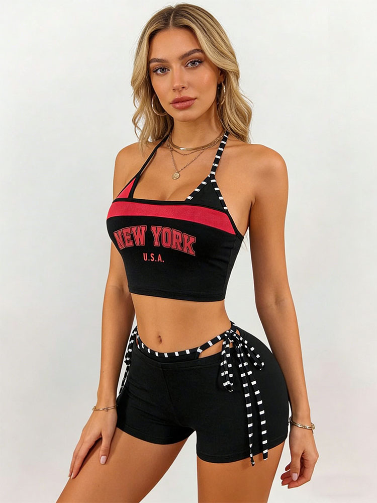 Street Fashion New York 2026 - 2026 Nieuwe 2-delige Y2K Halter Navelkortbroek