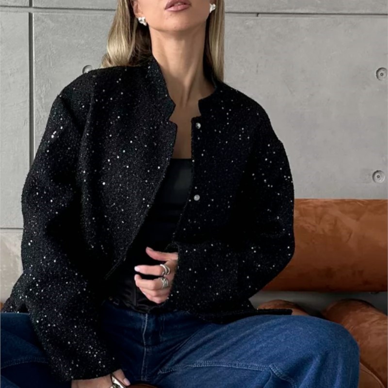Street Fashion Shanghai - Vrouwen Mode Glanzende Pailletten Bomberjack Y2k