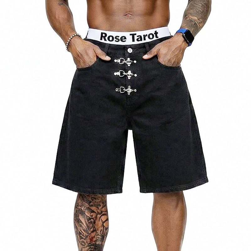 Street Fashion Jeans Men - Metalen gesp korte baggy jeans heren