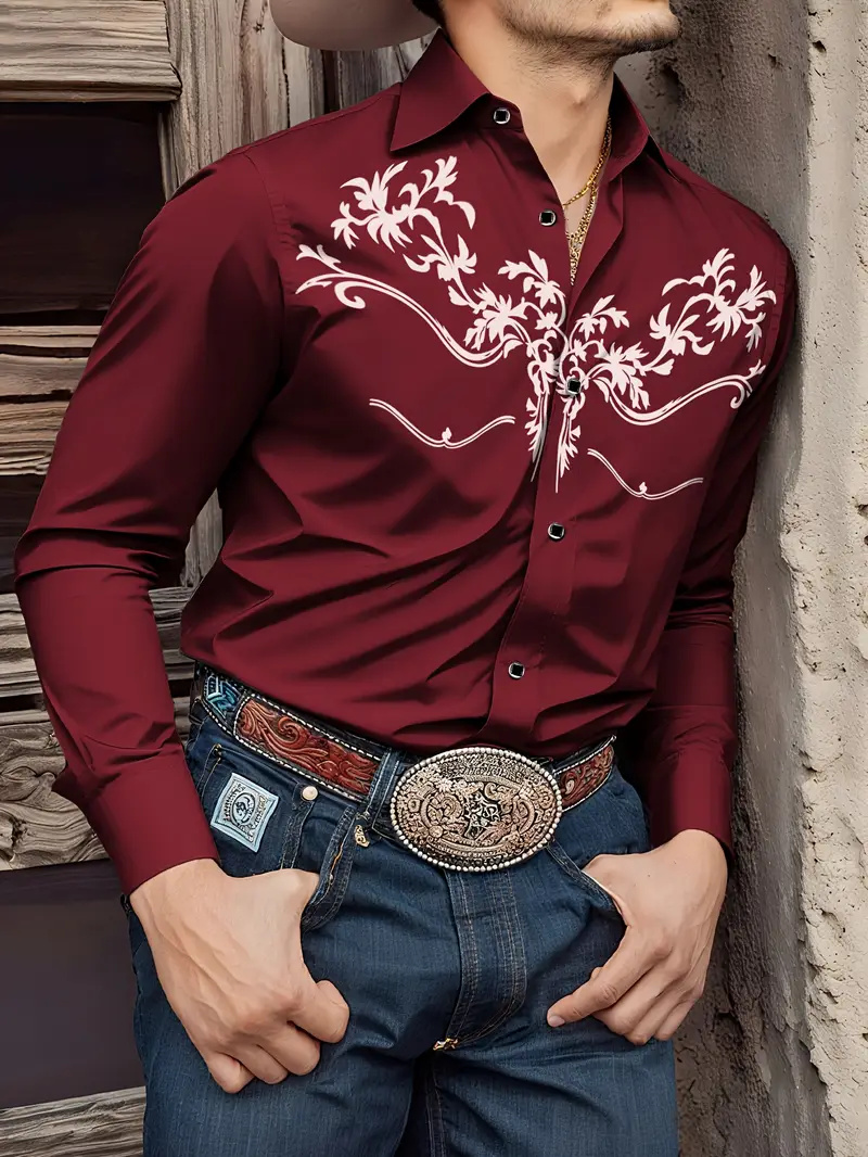 Street Fashion Shanghai - Vintage 3D-geprint cowboyshirt voor heren, shirt