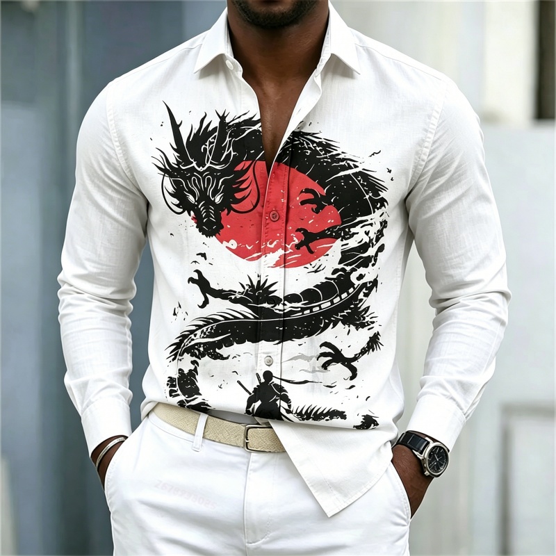 Street Fashion China - 2026 Nieuw Herenoverhemd Wit Zwart Rood