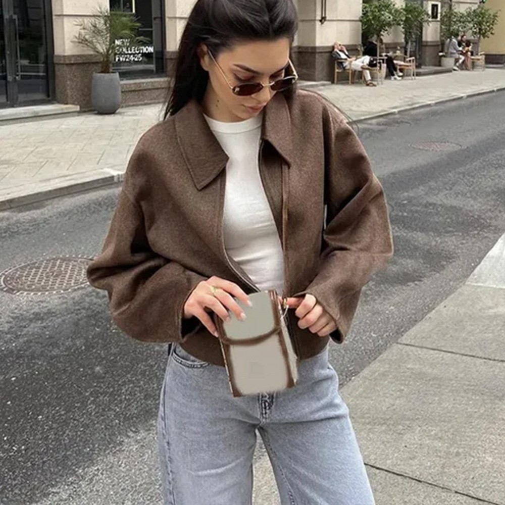 Street Fashion Shanghai - Vintage effen bruine kraag jassen voor