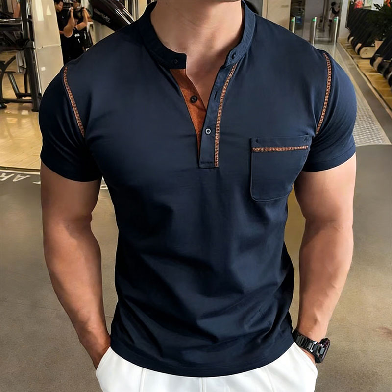 Street Fashion China - Nieuwe zomer heren golfpoloshirt met Henry-kraag,