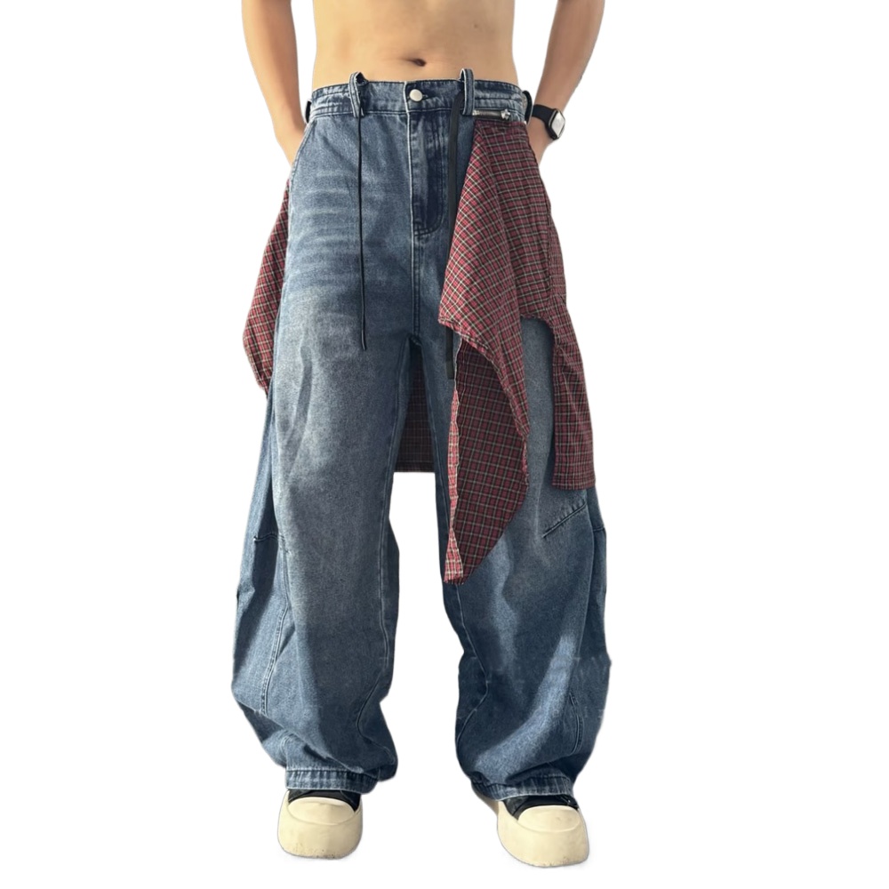 Street Fashion Jeans Men - Mannen Vrouwen Afneembare Geruite Rok Streetwear