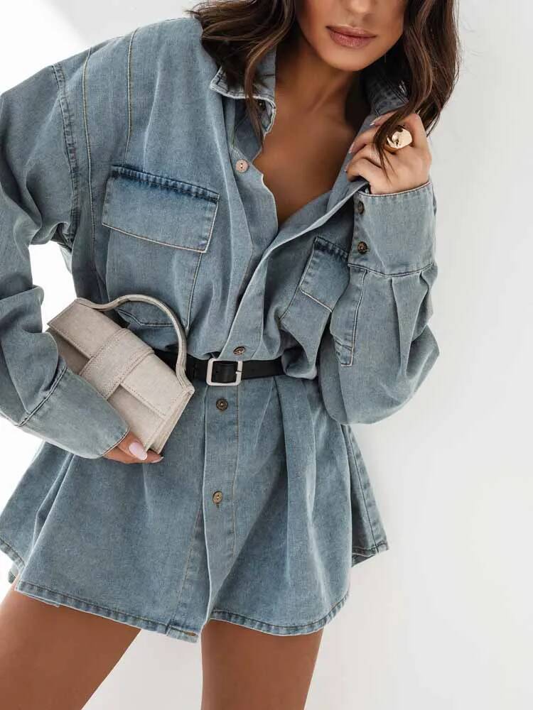Dames denim oversized shirtjas - Street Fashion Taiwan recensie en prijs