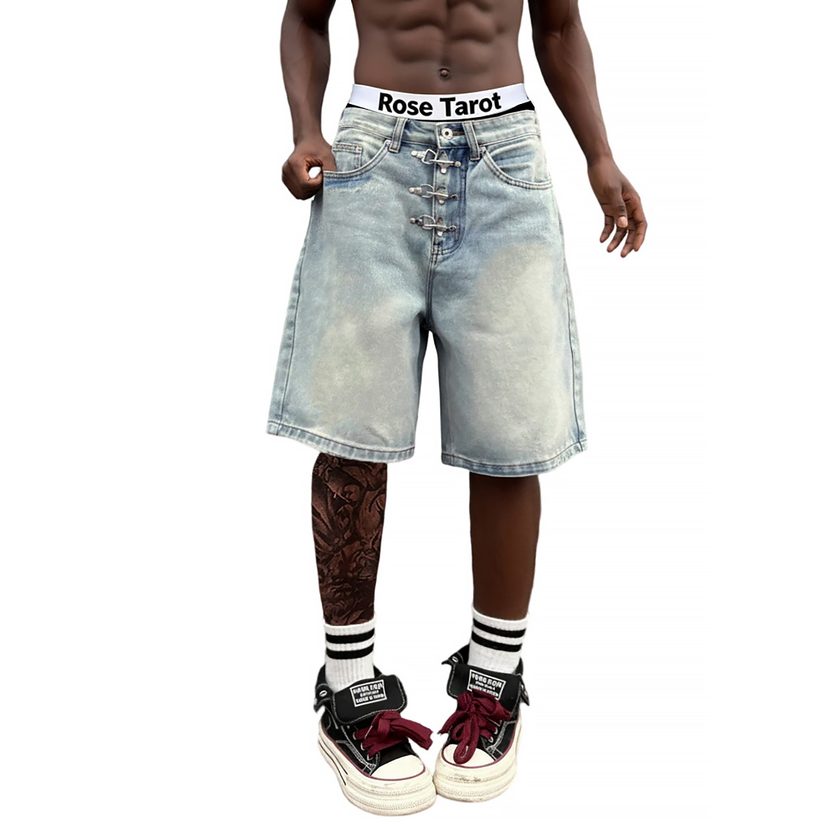 Metalen gesp korte baggy jeans - Street Fashion Jeans Men recensie en prijs