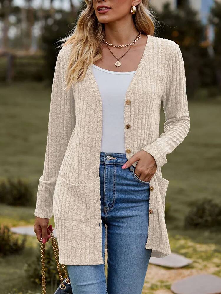 Knoop effen kleur lange mouwen - Street Fashion Taiwan recensie en prijs