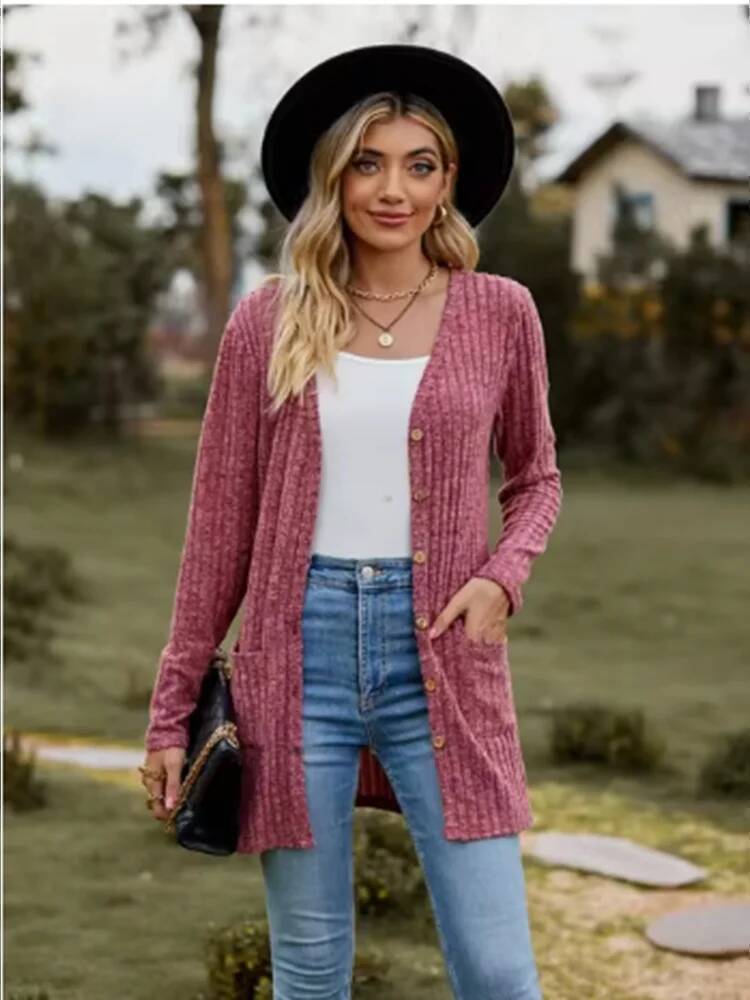 Knoop effen kleur lange mouwen - Street Fashion Taiwan recensie en prijs